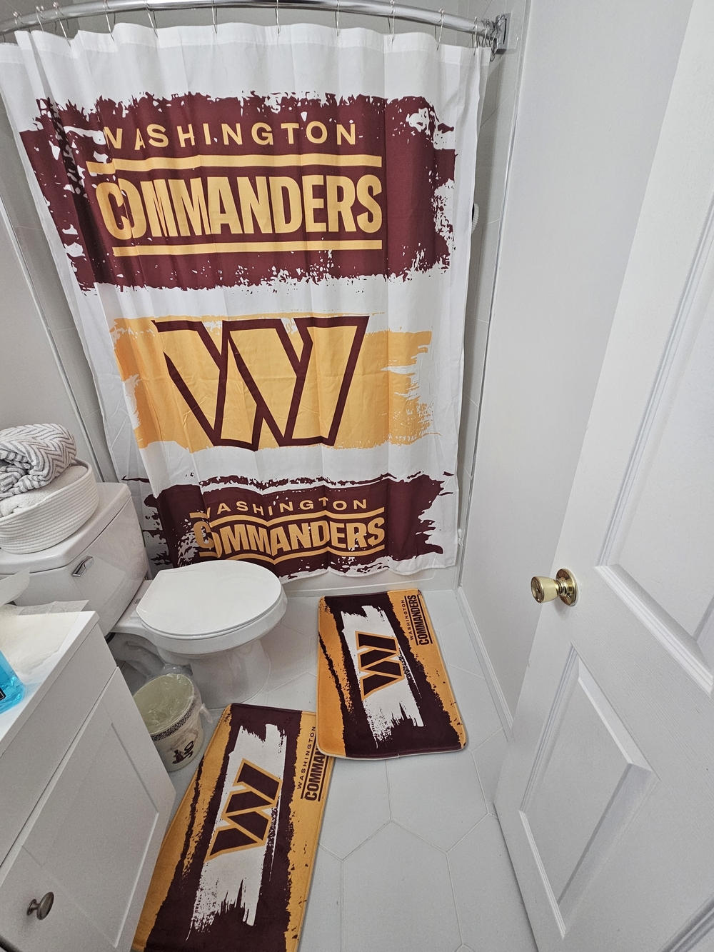 NFL Washington Commanders Shower Curtain and Bath Mat Set - Burgundy & Gold